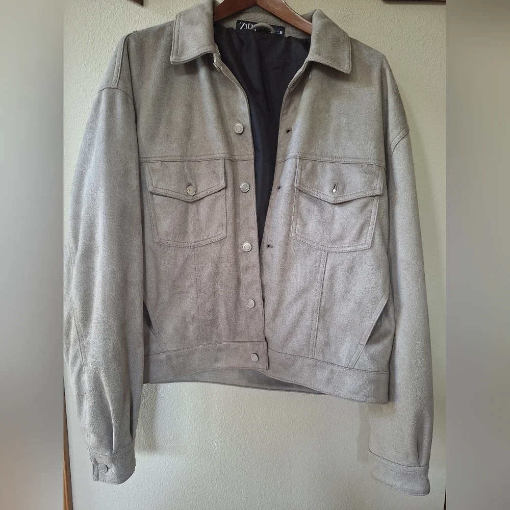 Zara Casadora Mens Gray Faux Suede Button Down Lightweight Jacket Size XL